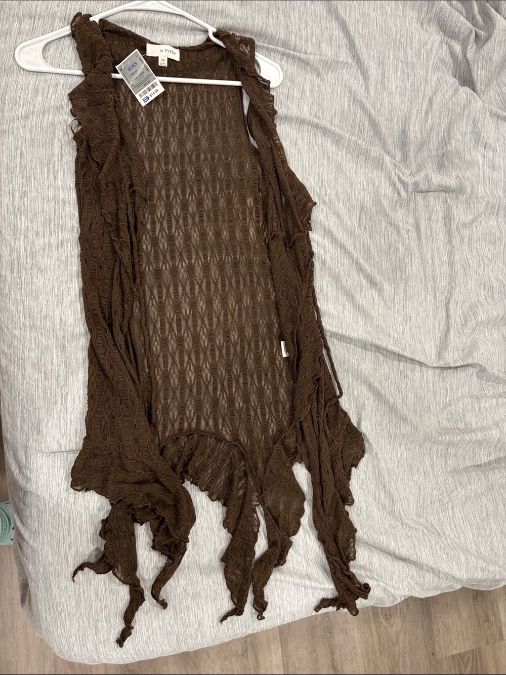 Brown Knit Open-Front Fringe cardigan